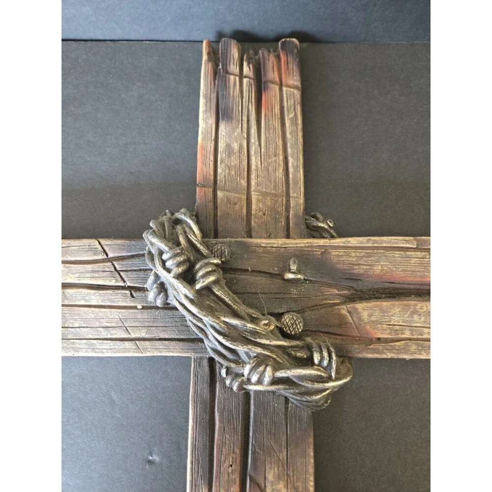 JESUS Barbed Wire Religious Lifelike Cross 20x12 weighted Wall Plaque Resin